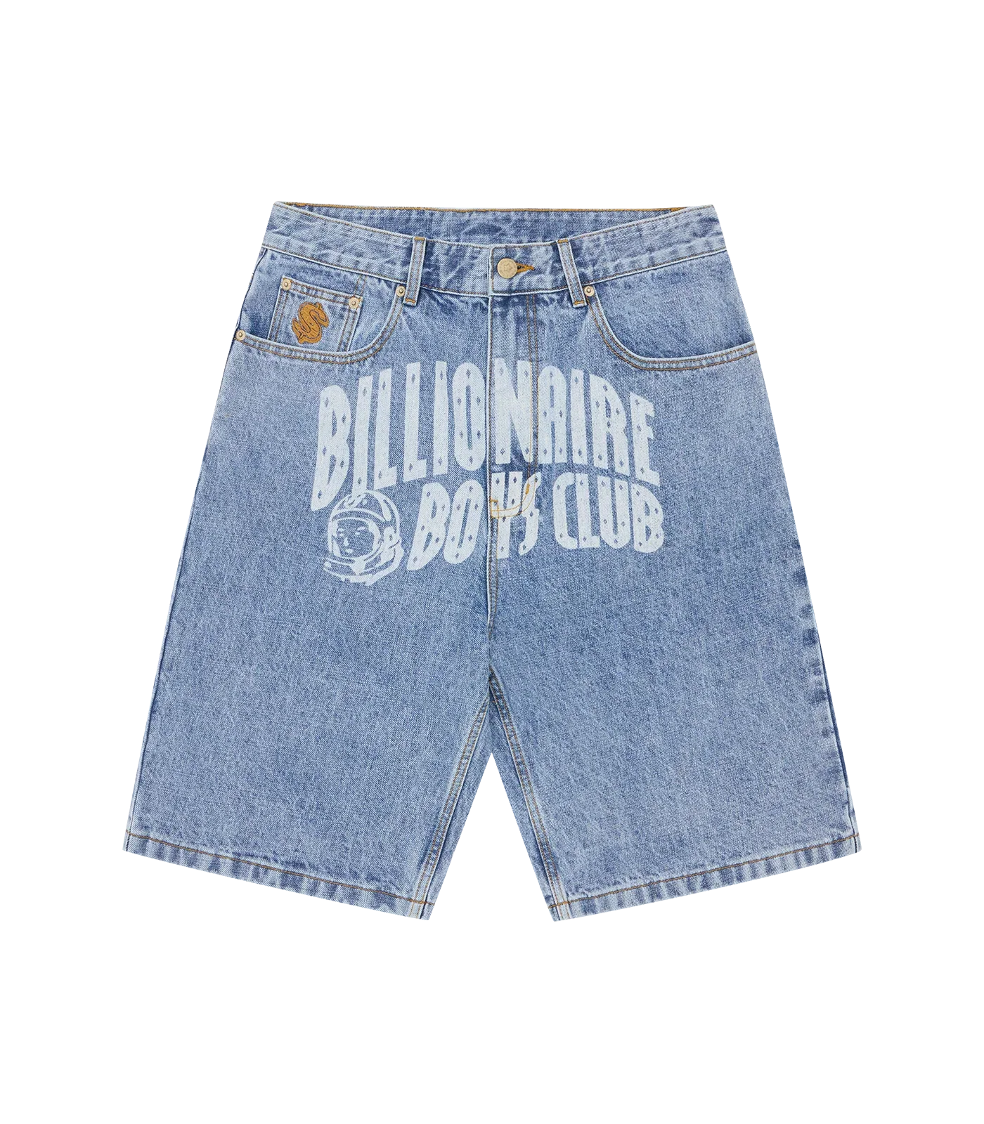 Image of FADED ARCH LOGO DENIM SHORTS - LIGHT WASH BLUE