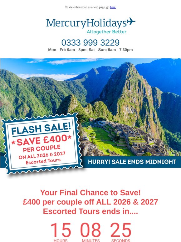 SALE ENDS TONIGHT - Save £400 On ALL 2026 & 2027 Tours 🔥🧭📅