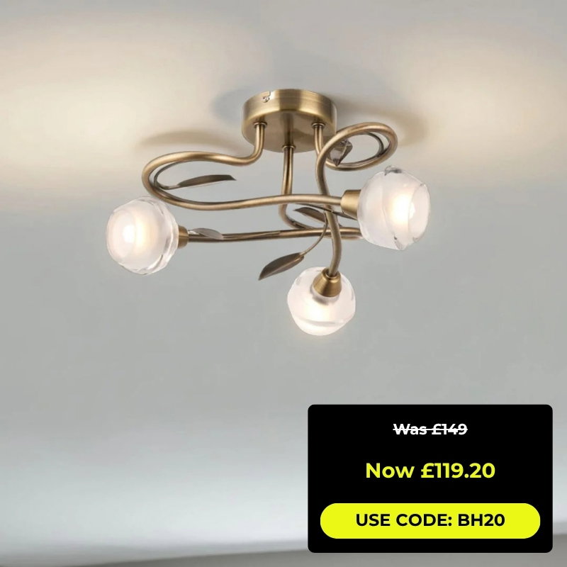 Maywood 3 Light Semi Flush Ceiling Light Antique Brass