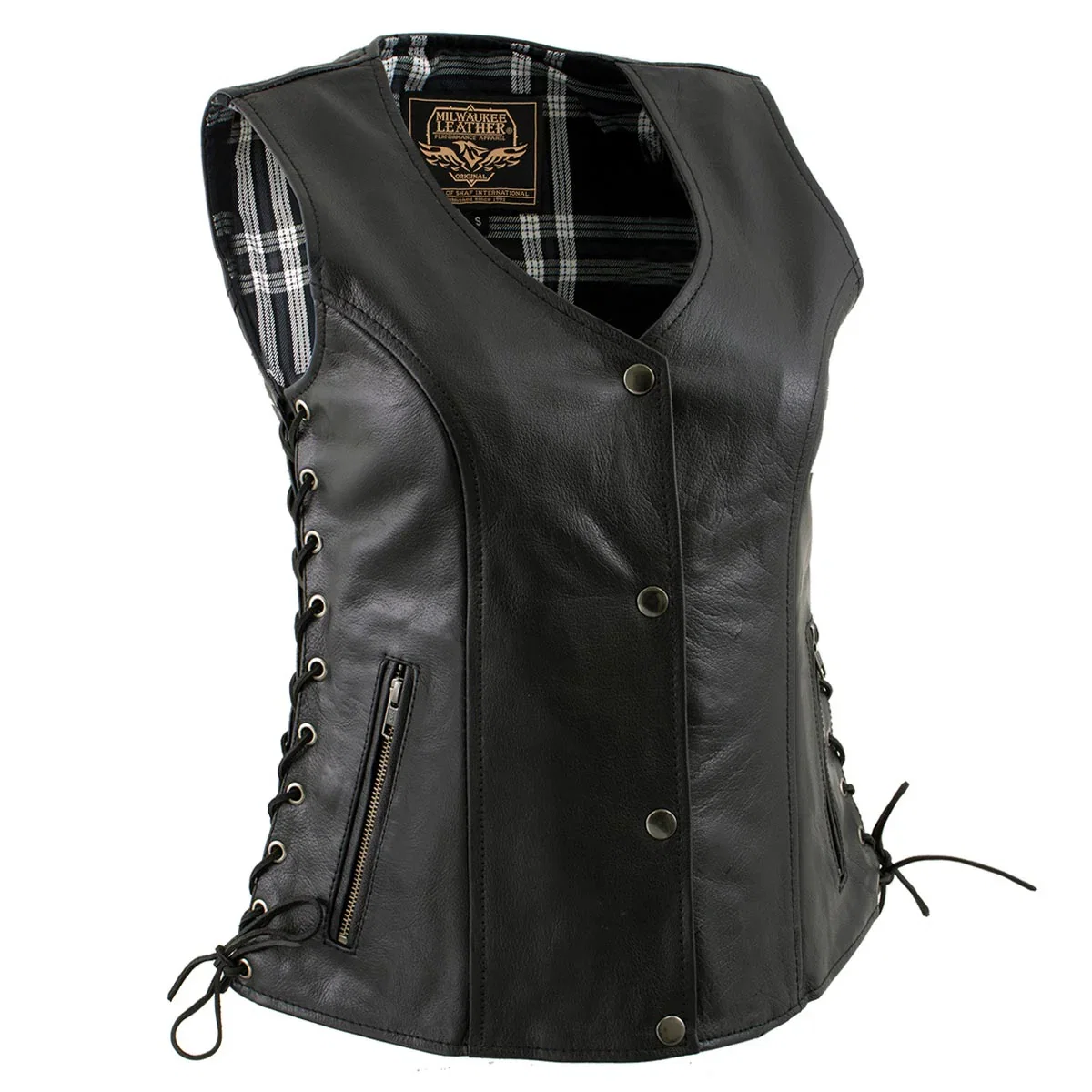 Image of Milwaukee Leather LKL4710 Women's Black Premium Leather Motorcycle Biker Rider Vest w/ Snap Button Closure