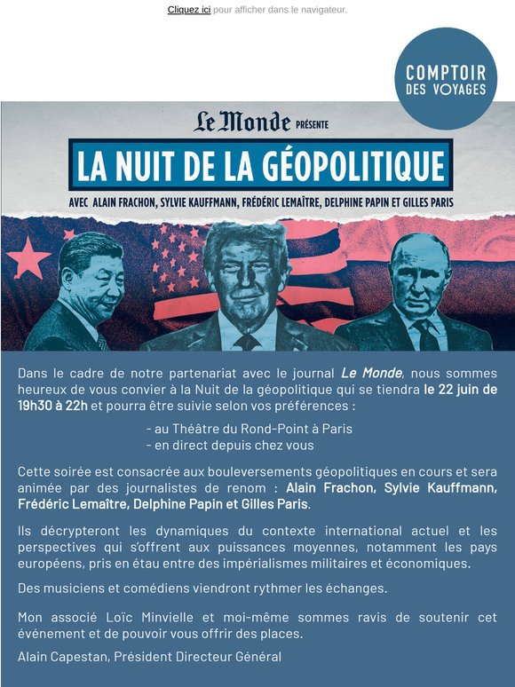 Invitation à la Nuit de la géopolitique du journal "Le Monde"