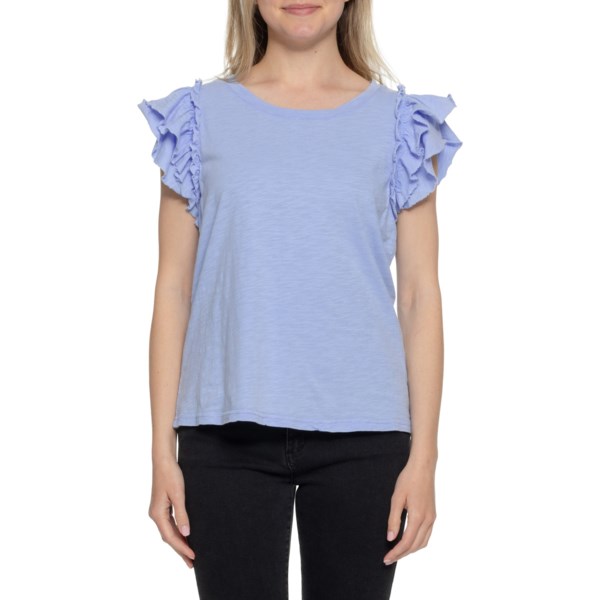 Jane and Delancey Mineral Wash Ruffle Sleeve T-Shirt for Women | Pale Iris | Size Large | Cotton