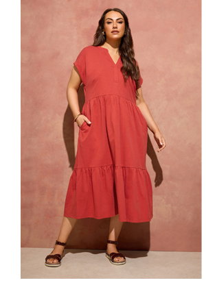 EVANS Curve Rust Orange Cotton Midi Dress