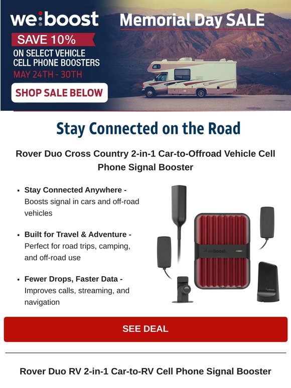 Memorial Day SALE! Save 10% on Select weBoost Cell Boosters!