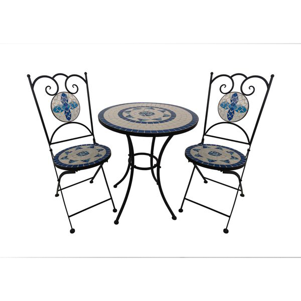 3.tlg Sitzgruppe Mosaik mit Tisch Ø 60 cm & 2 Stühlen FLORAL - Mehrfarbig