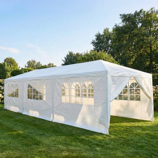 Partyzelt Pavillon mit 8 Seitenwänden, ca. 900 x 300 x 250 cm – Weiß