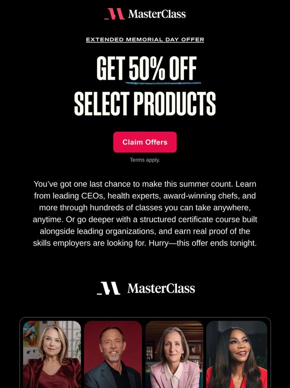 Extended: Get 50% off select products—ends tonight