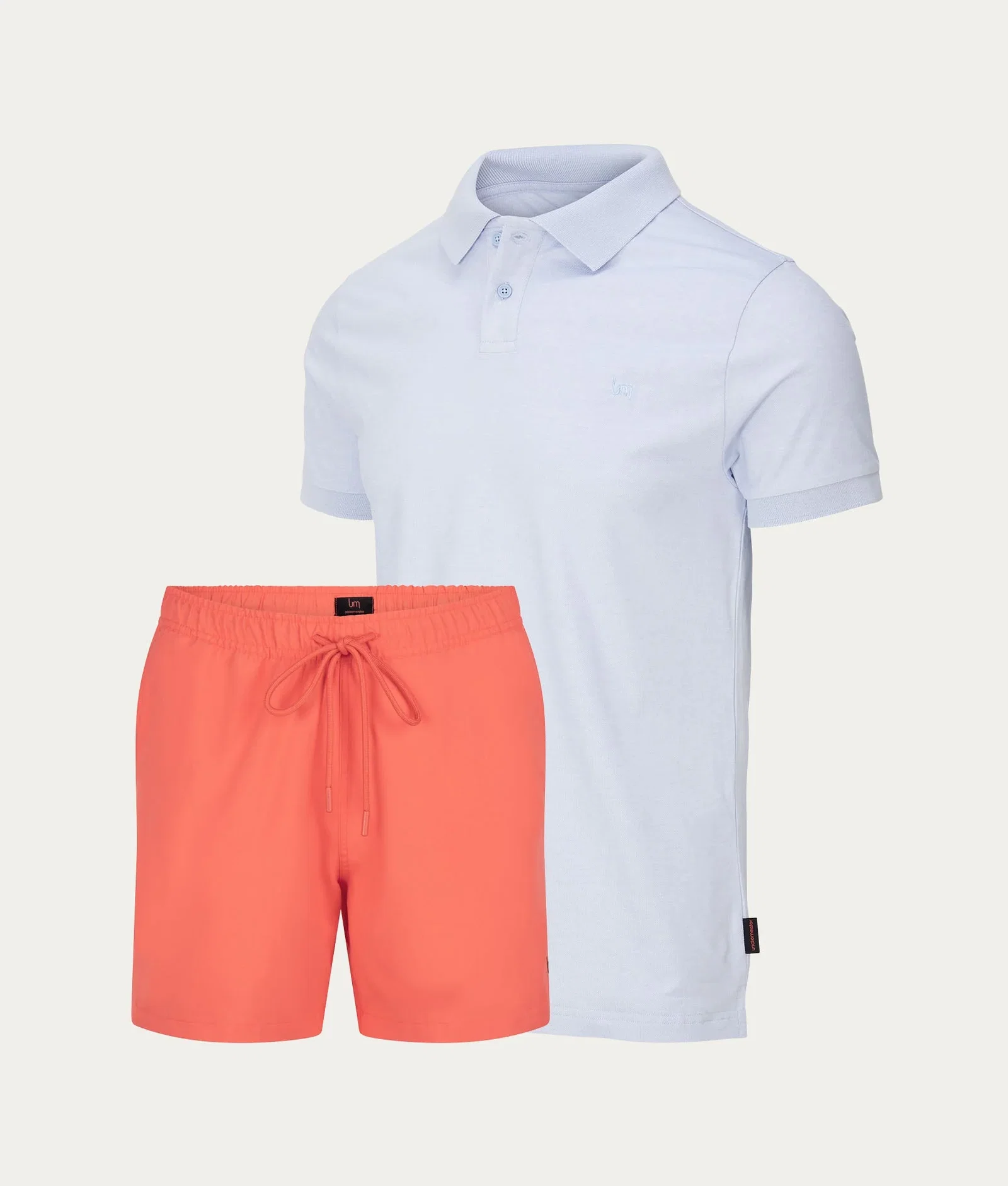 Image of Lichtblauwe Polo + Koraalrode Zwembroek
