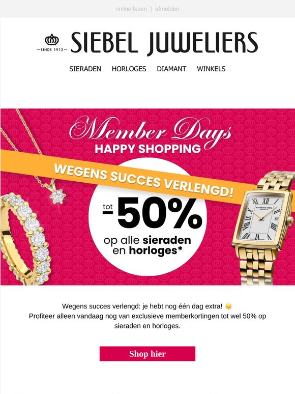 Wegens succes verlengd ☀️ Tot 50% korting op sieraden & horloges