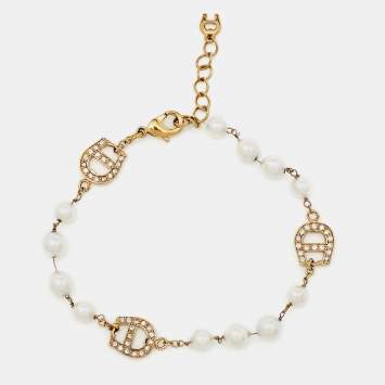 Gold Tone Crystal Logo Faux Pe