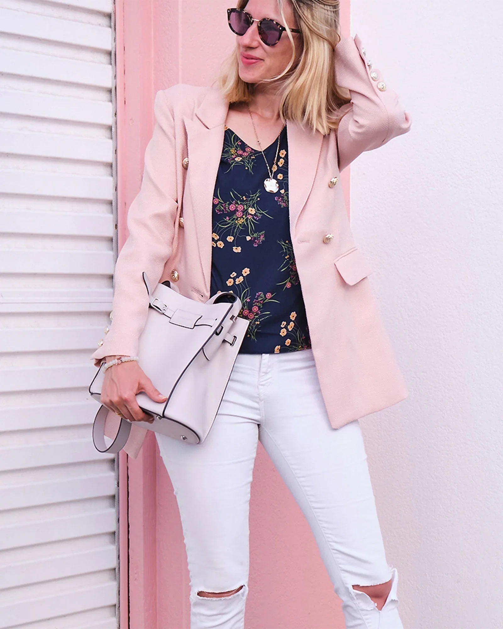 Image of Princess Polina Textured Weave Blazer - Blush