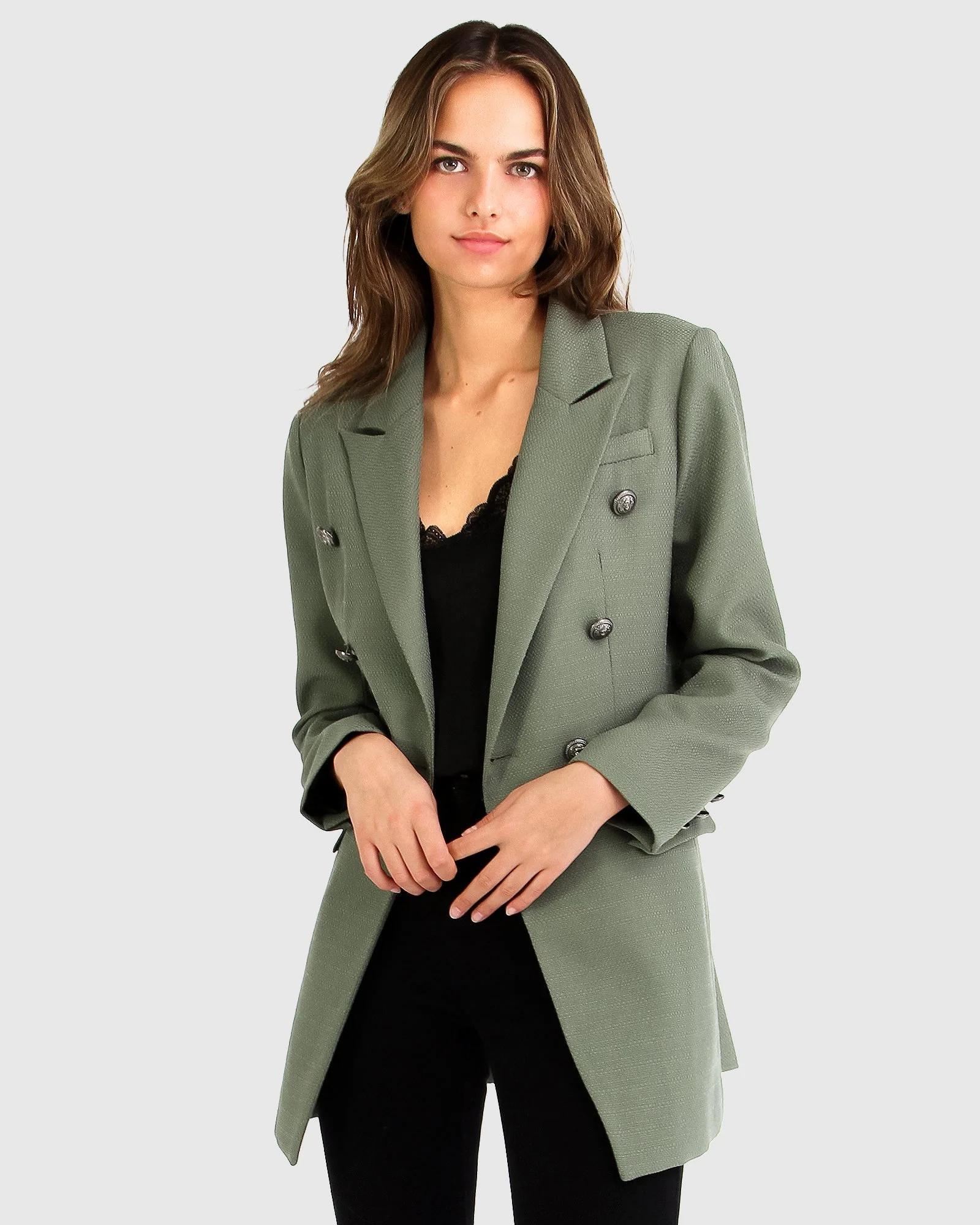 Image of Princess Polina Textured Weave Blazer - Military