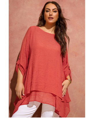 EVANS Curve Orange Double Layer Blouse