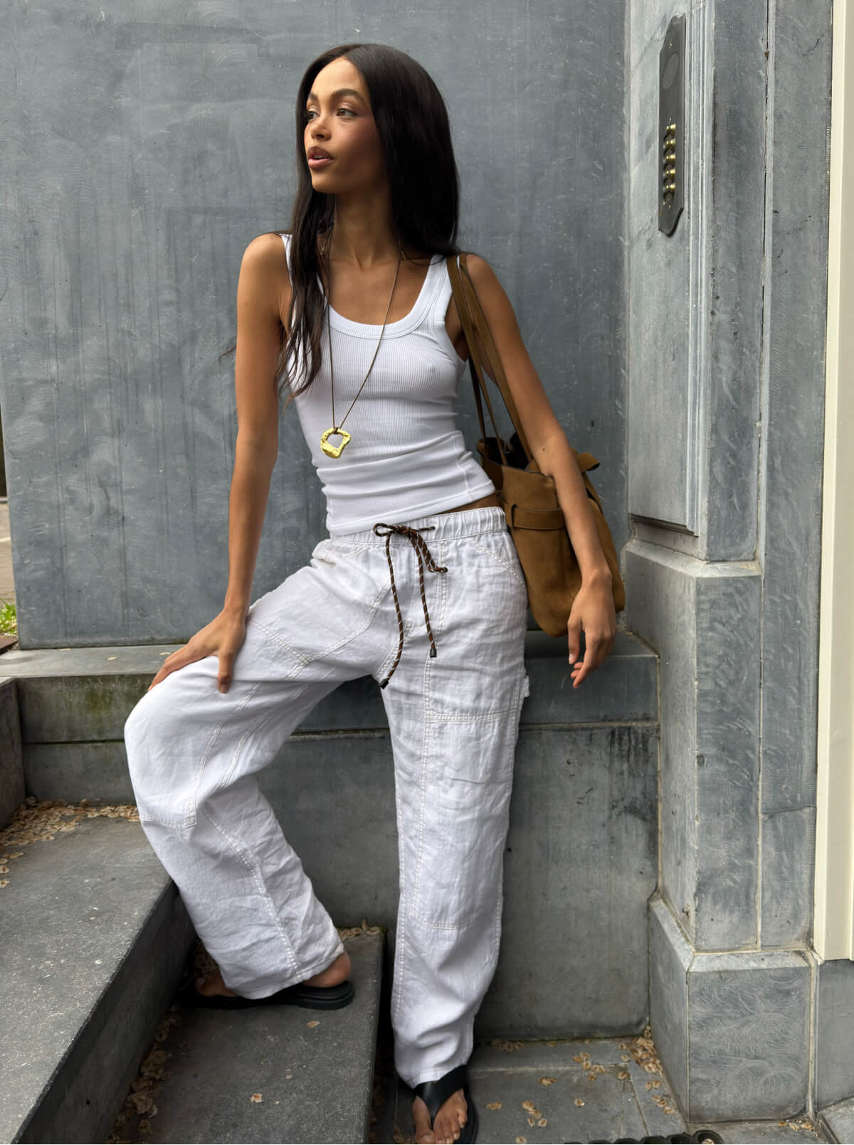 Kenzie Henderson in the Cam Low-Rise Jean styled with the Mercer Blazer in New York