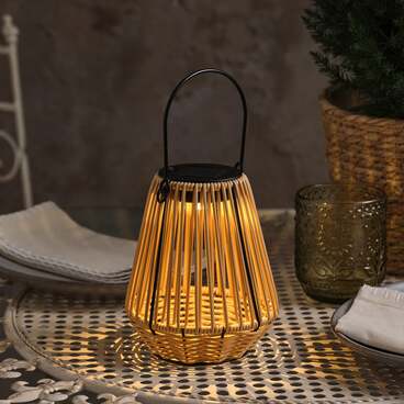 Lanterne Solaire Hygge Effet Rotin Tressé