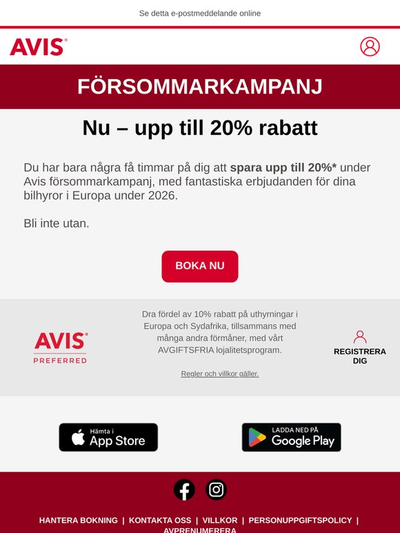 Sista timmarna – upp till 20% rabatt på bilhyran