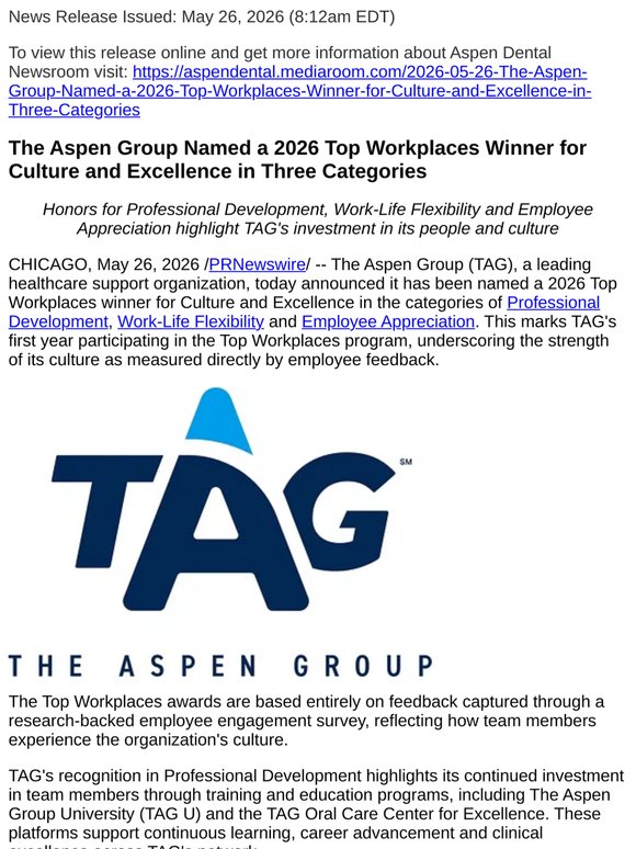 The Aspen Group Named a 2026 Top Workplaces Winner for Culture and Excellence in Three Categories