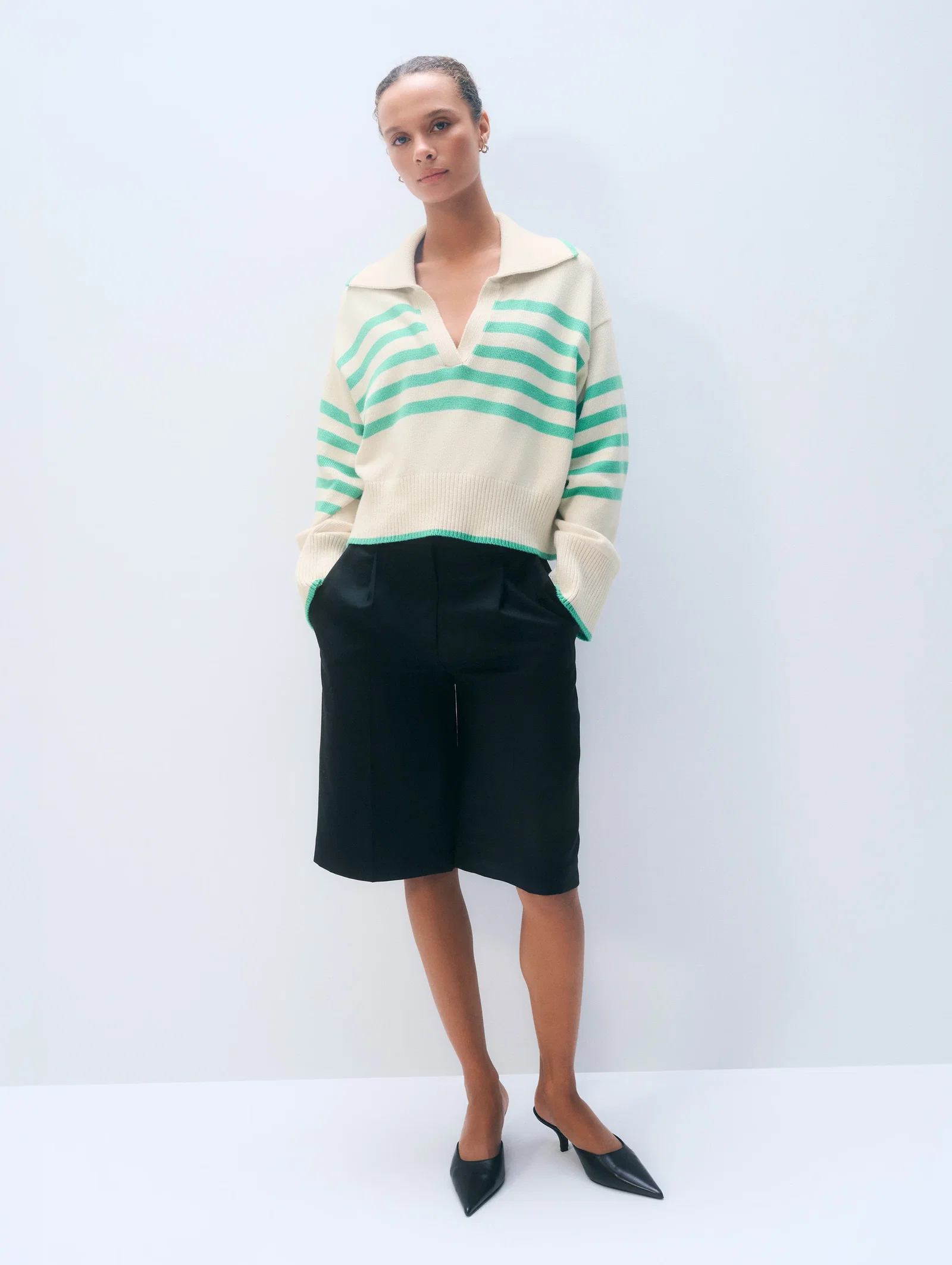 Image of Varsity Cotton Stripe Polo | Ivory/Retro Green