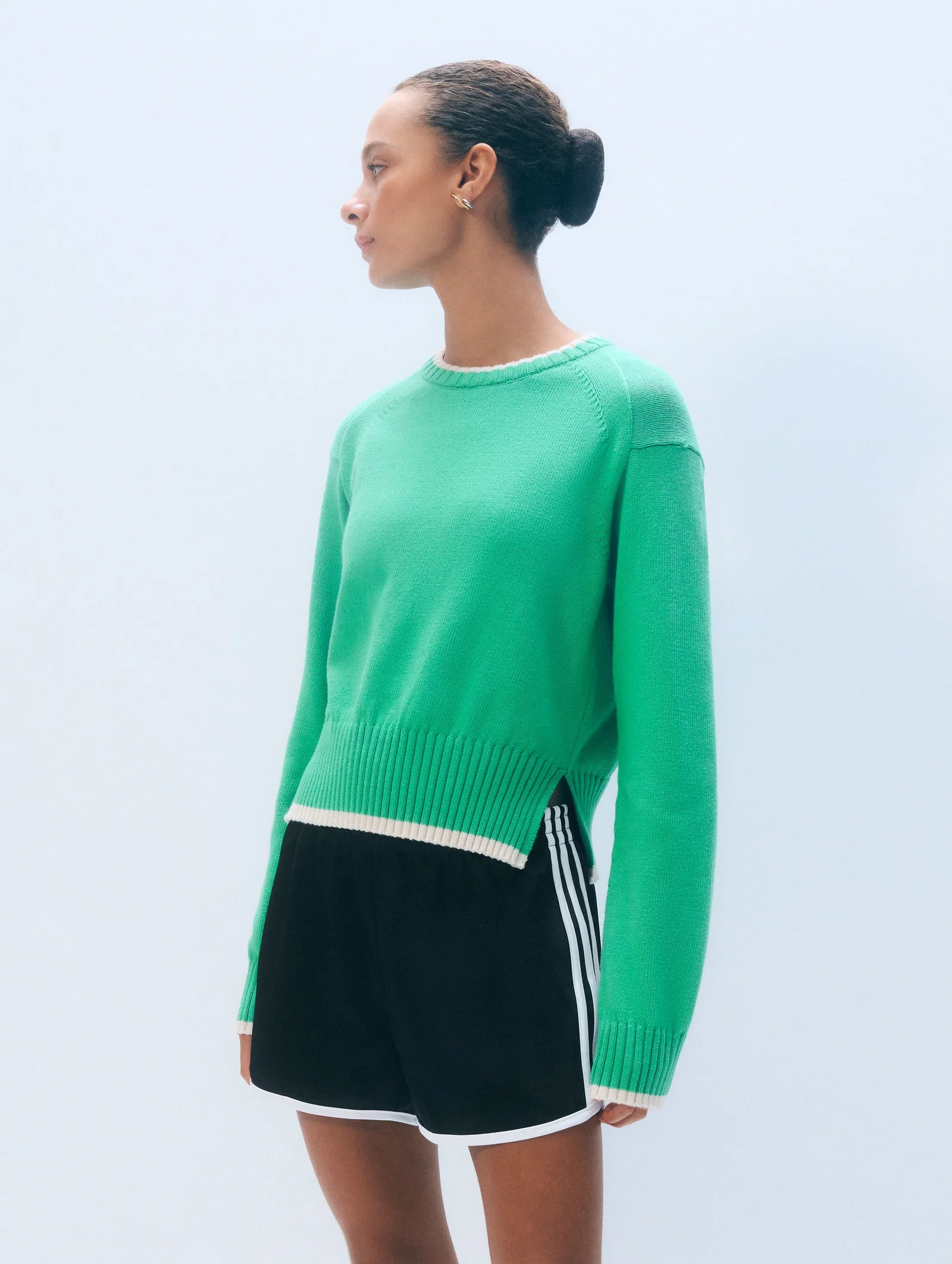 Image of Varsity Cotton Crewneck | Retro Green/Ivory