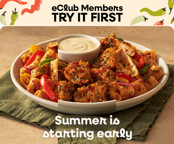 Animated image of Olive Garden pasta dishes for eClub early access promotion.