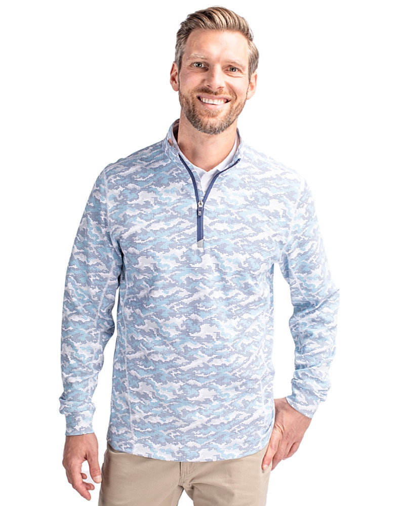 Image of Cutter & Buck Traverse Recycled Smooth Stretch Mens Camo Quarter Zip Pullover