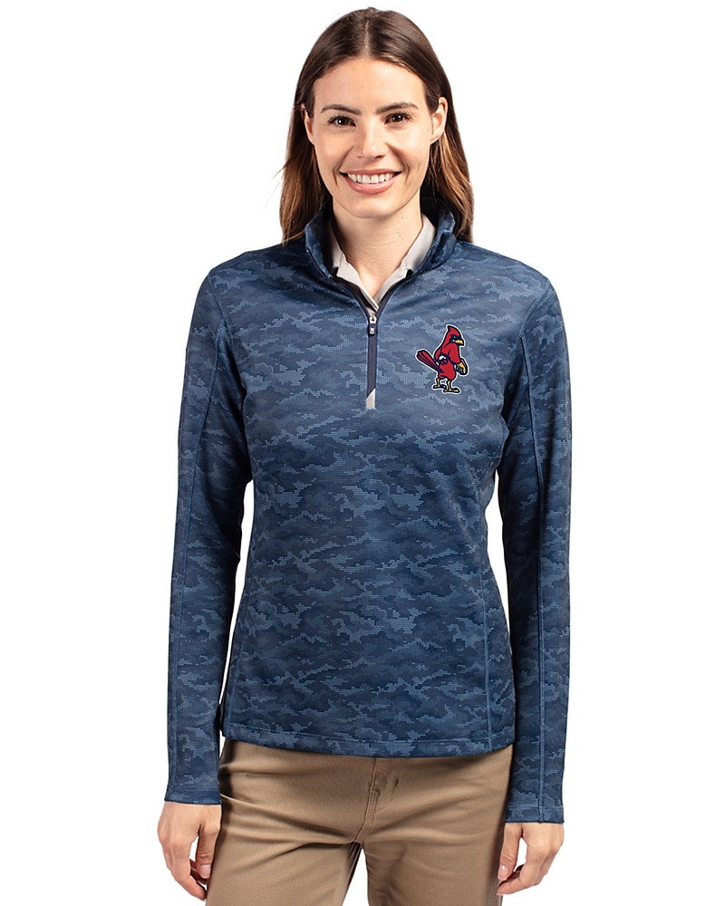 Image of Memphis Redbirds Cutter & Buck Traverse Recycled Smooth Stretch Womens Camo Quarter Zip Pullover