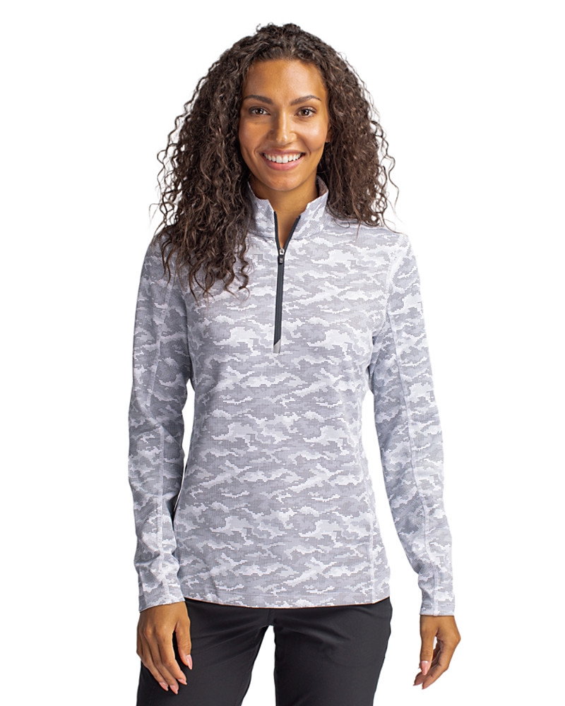 Image of Cutter & Buck Traverse Recycled Smooth Stretch Womens Camo Quarter Zip Pullover