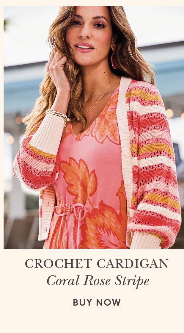 Gidget Crochet Cardigan Coral Rose Stripe