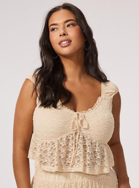 Festi Cropped Lace Babydoll Top
