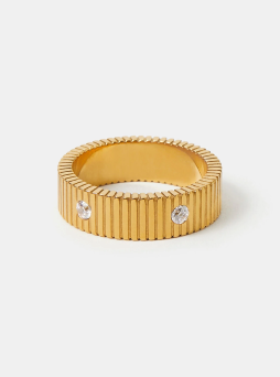 Stainless Steel Stone Band Ring Gold