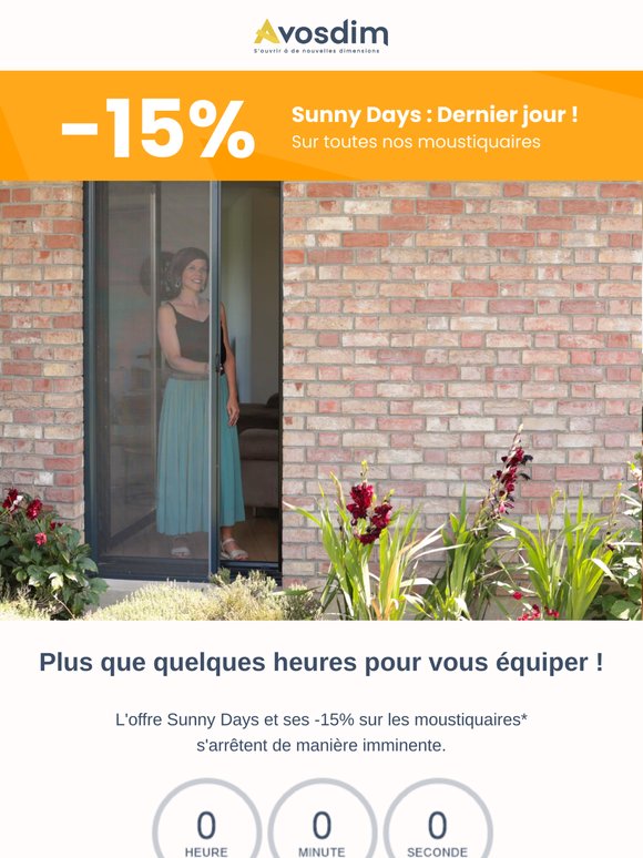 ⏳ Dernières heures pour profiter de -15% sur nos moustiquaires