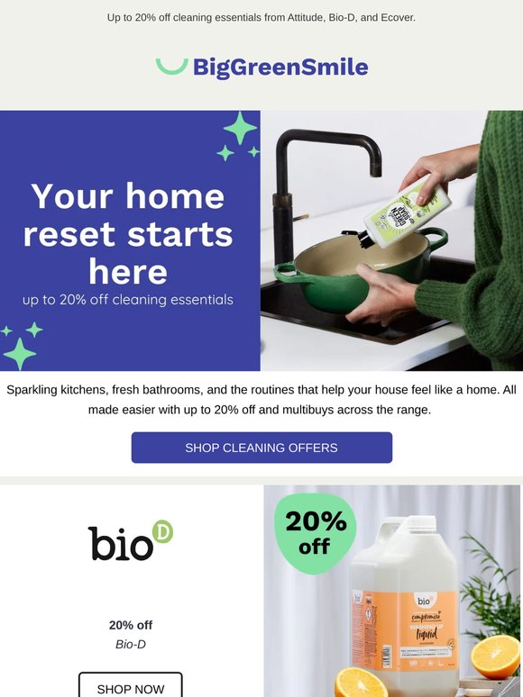 Your cleaning reset — up to 20% off 🧹