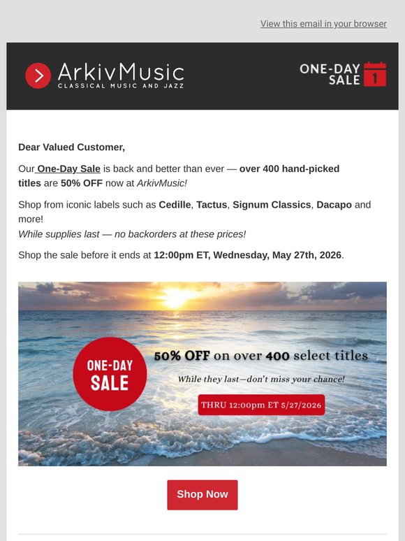 ONE-DAY SALE at ArkivMusic!