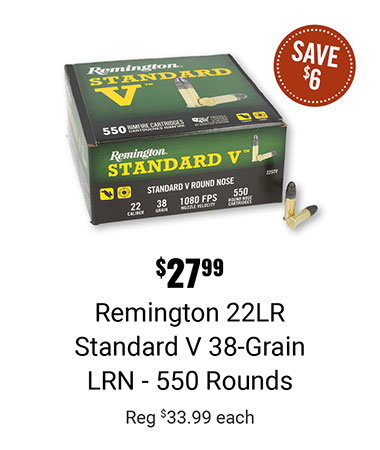 $27.99 Remington 22LR Standard V 38-Grain LRN 550 Rounds