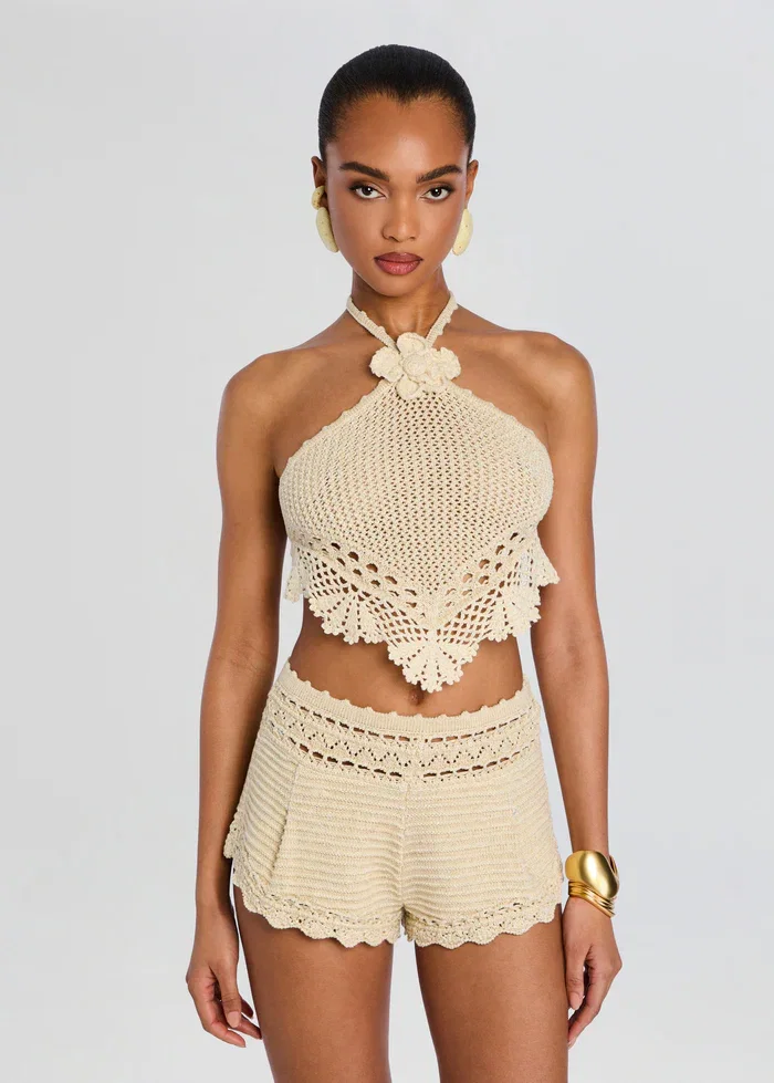 Image of  Isaure Crochet Top - Metallic Ivory