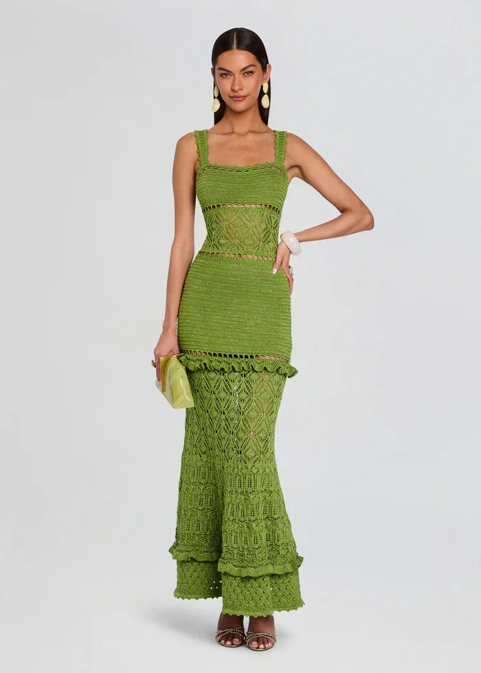 Image of  Winona Crochet Dress - Metallic Kiwi