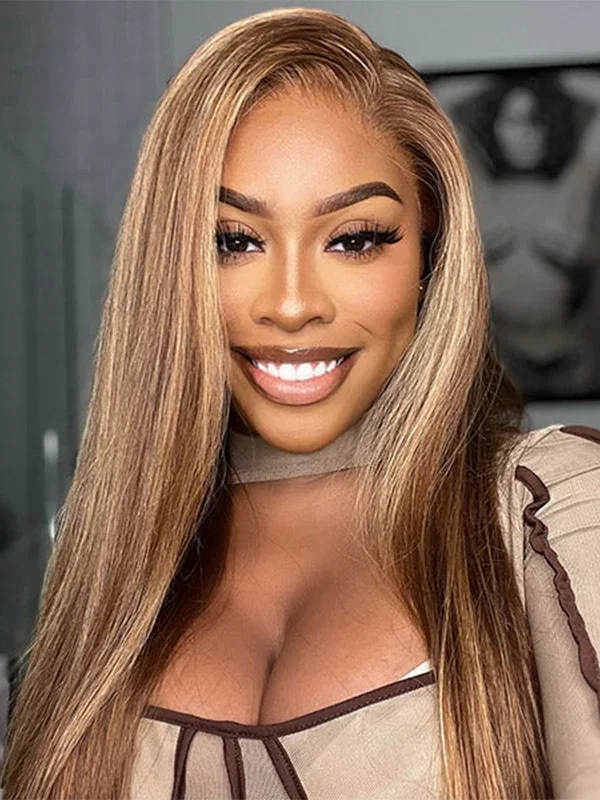 Wavymy Pre-cut Lace Wear Go 4/27 Honey Blonde Highlight Color Glueless Wig 7x5 Lace Closure Preplucked with Natural Hairline Wig