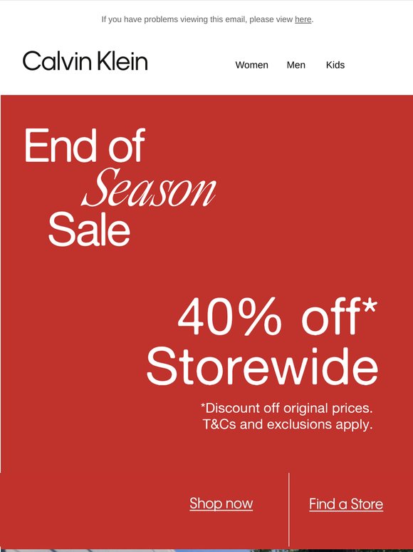 End of Season Sale Starts Now: 40% off Storewide