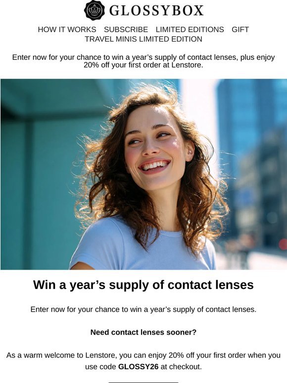 Win a year of contacts + 20% off your first order