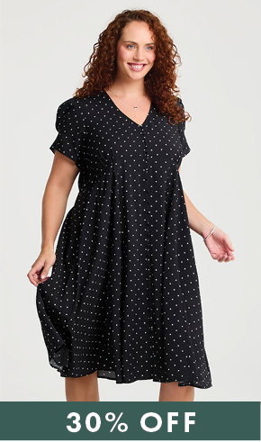 Natural Button Through Polka Dot Dress in Black/Off White