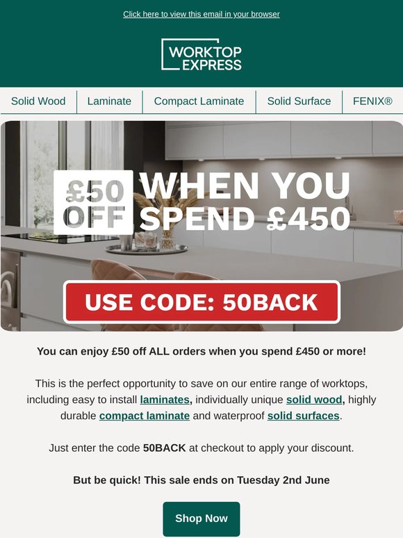 Enjoy £50 Off ALL Orders When You Spend £450 Or More 💰