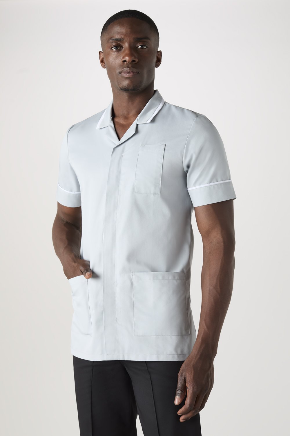 Image of SJ Men's Collar Healthcare Tunic, Pale Grey/White