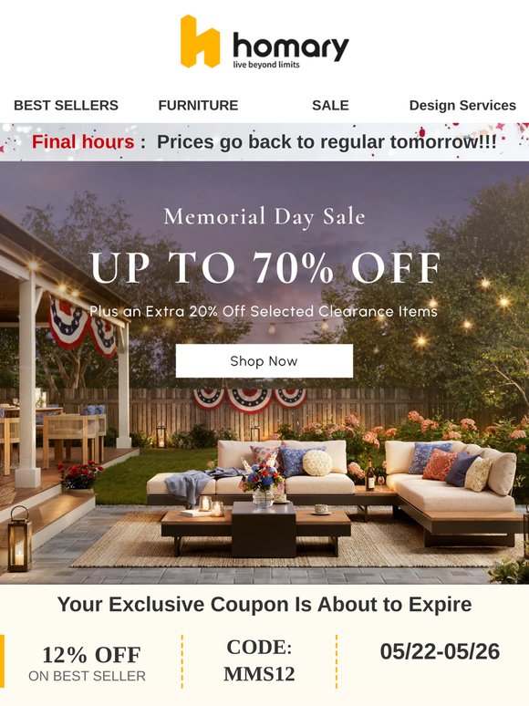 ⏰Few Hours Left: Your Memorial Day Coupon for Up to 20% Off Is About to Expire