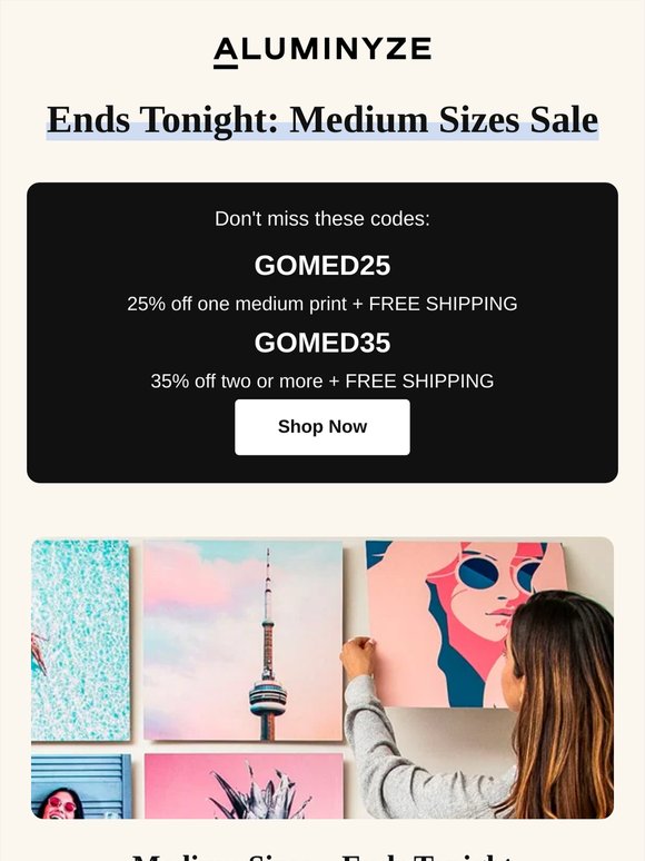 ⏰ E N D S ⚪ T O N I G H T ⏰ 35% OFF Premium Metal Prints