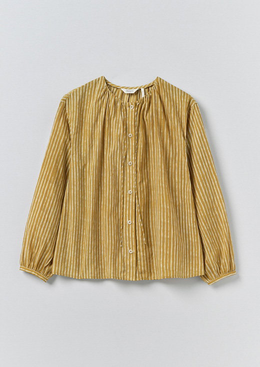 Natural Dye Stripe Cotton Gathered Top