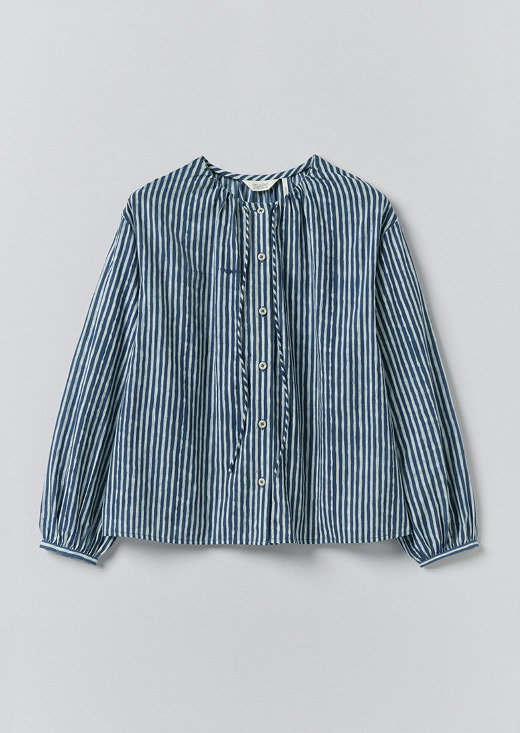 Natural Dye Stripe Cotton Gathered Top