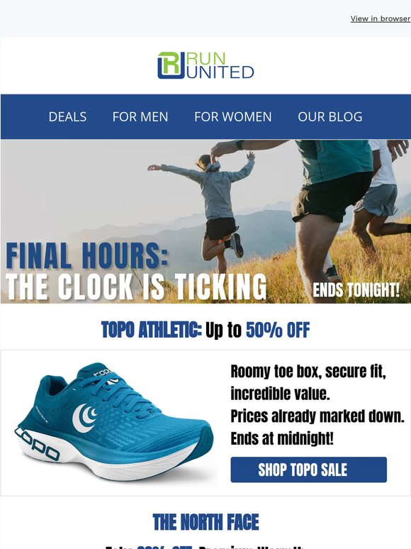 🚨 LAST DAY: 50% OFF TOPO, 30% OFF TNF + Secret Hoka Deal!