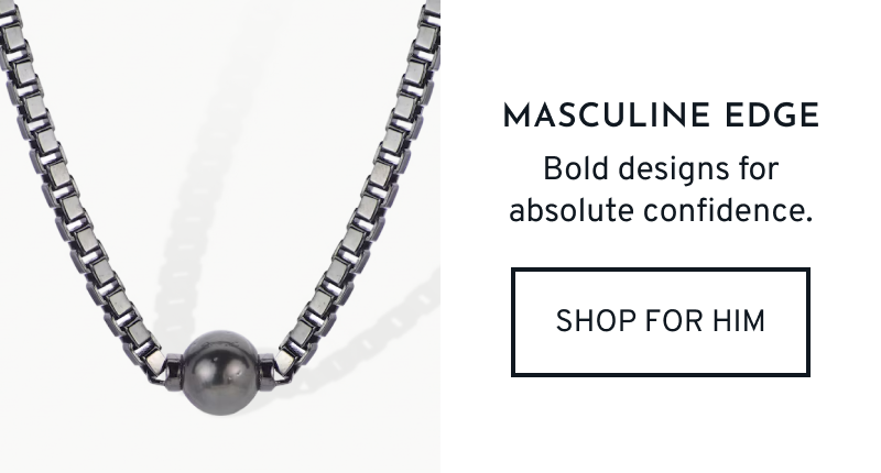 Men’s chain necklace with a black pearl. Masculine Edge. Bold designs for absolute confidence. Click to Shop For Him