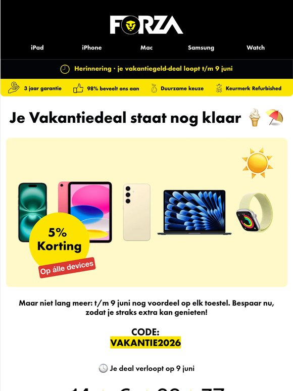 Nog niet besteld? Pak je Vakantiedeal ☀️