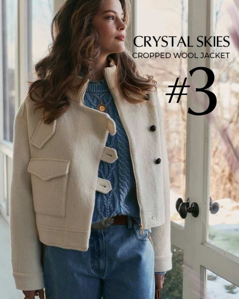 Crystal Skies Cropped Wool Rib Jacket - Cream